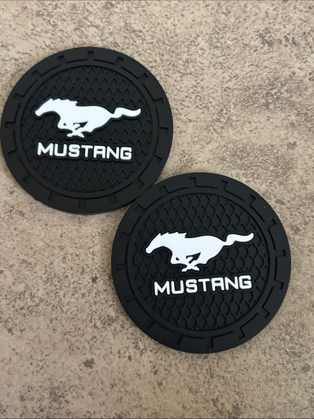 Two new Mustang Logo Silicone Car Coasters for cup holder